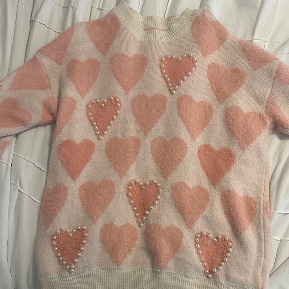 Amazon Sweaters - Amazon Pink Heart Sweater with Pearl Accents